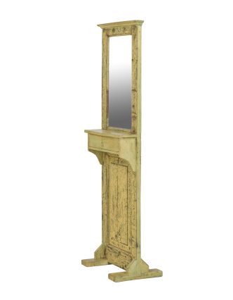 Zrkadlo v ráme na stojane, šuplík, antik teak, biela patina, 58x38x188cm