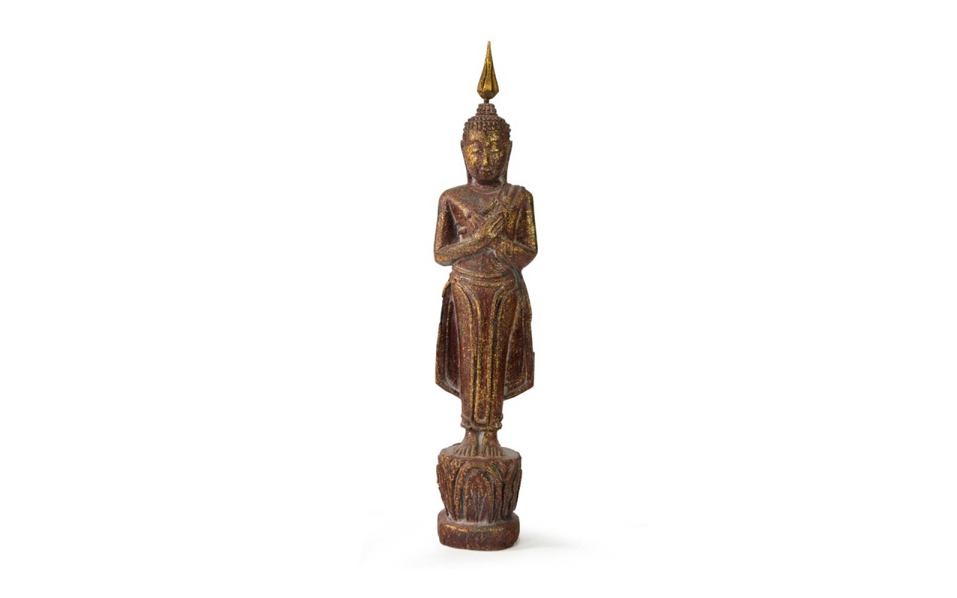 Narodeninový Budha, piatok, teak, hnedá patina, 26cm