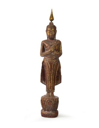 Narodeninový Budha, piatok, teak, hnedá patina, 26cm