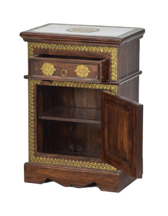 Malá skrinka - nočný stolík z palisandrového dreva s kovaním, 45x30x65cm