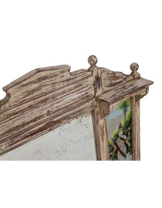 Staré zrkadlo v ráme z teakového dreva, Krišna a Lakšmí, 80x16x96cm