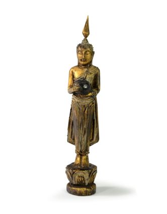 Narodeninový Budha, streda, teak, zlatá patina, 26cm