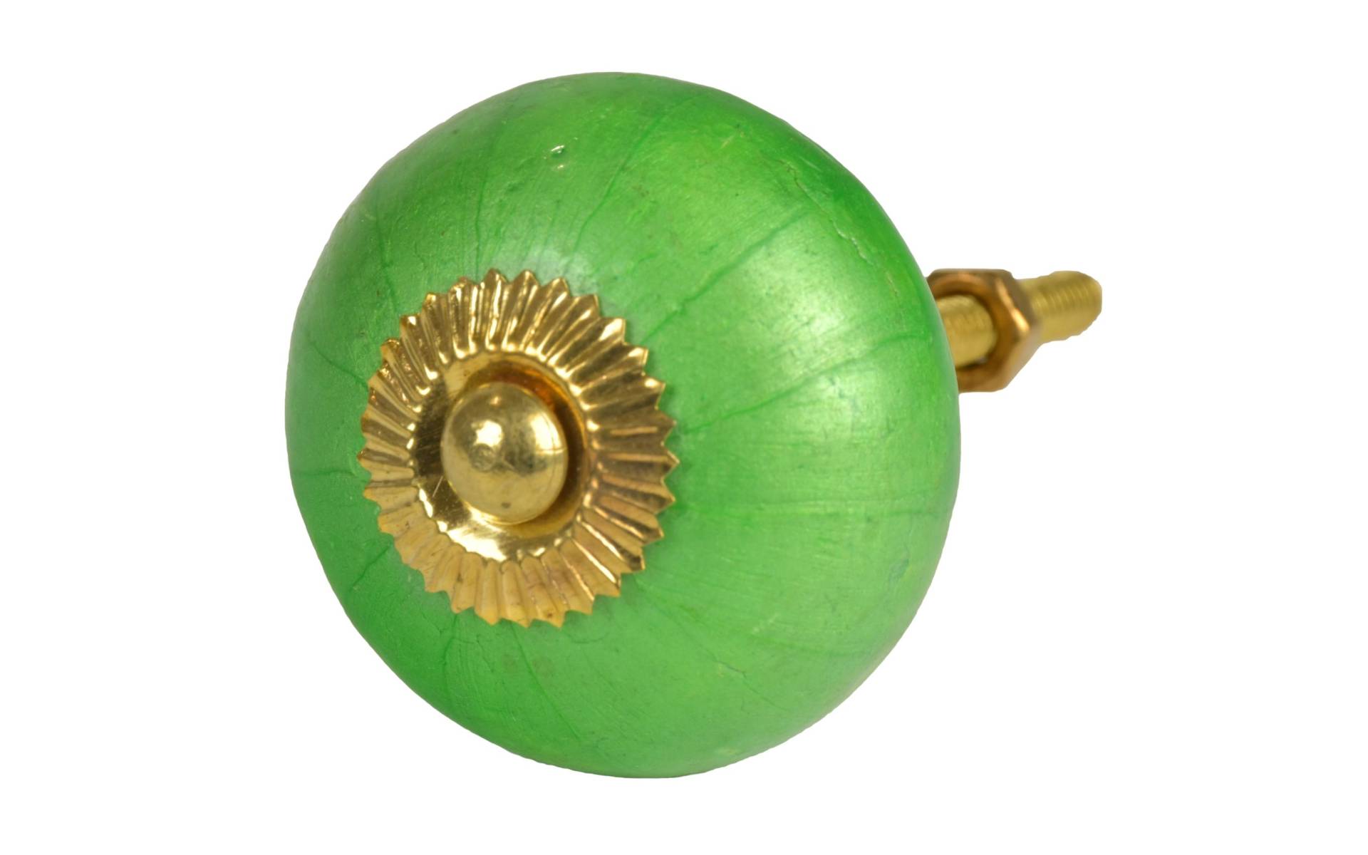 Maľovaná porcelánová úchytka na šuplík, perleťovo zelená, priemer 4 cm