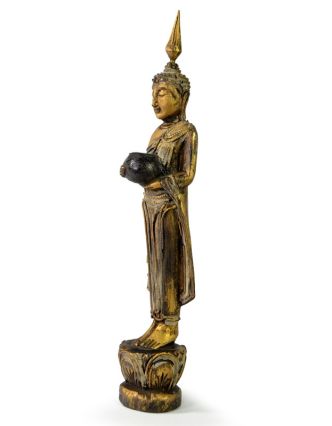 Narodeninový Budha, streda, teak, zlatá patina, 26cm