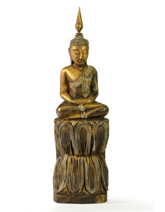 Narodeninový Budha, štvrtok, teak, zlatá patina, 26cm