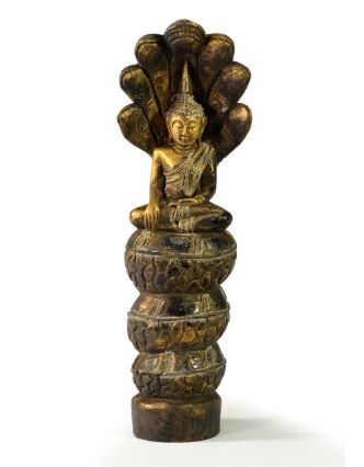 Narodeninový Budha, sobota, teak, zlatá patina, 26cm