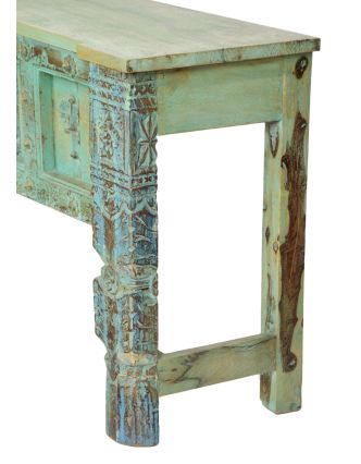 Konzolový stolík z mangového dreva, tyrkysová patina, 201x43x76cm