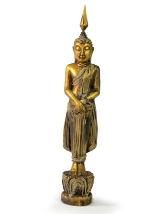 Narodeninový Budha, nedeľa, teak, zlatá patina, 26cm