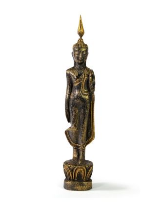 Narodeninový Budha, pondelok, teak, čierno-zlatá patina, 26cm