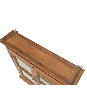 Presklená skrinka z teakového dreva, tyrkysová vnútri, 76x19x90cm