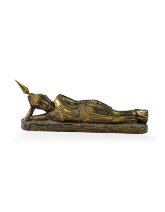 Narodeninový Budha, utorok, teak, čierno-zlatá patina, 26cm