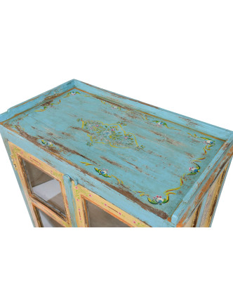 Presklená skrinka z teakového dreva, ručne maľovaná, 75x40x112cm