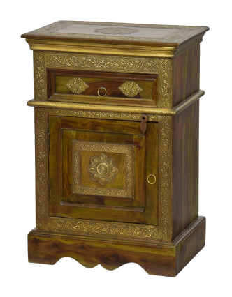 Malá skrinka - nočný stolík z palisandrového dreva s kovaním, 45x30x65cm