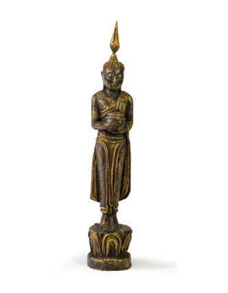 Narodeninový Budha, streda, teak, čierno-zlatá patina, 26cm