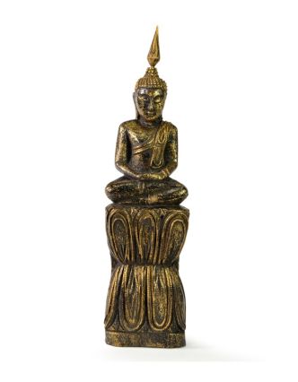 Narodeninový Budha, štvrtok, teak, čierno-zlatá patina, 26cm