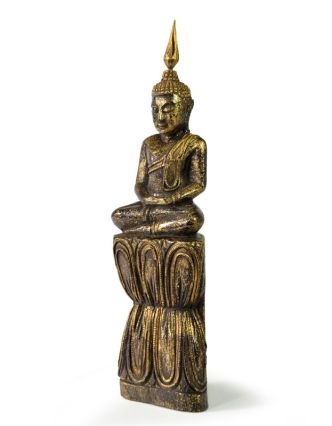 Narodeninový Budha, štvrtok, teak, čierno-zlatá patina, 26cm