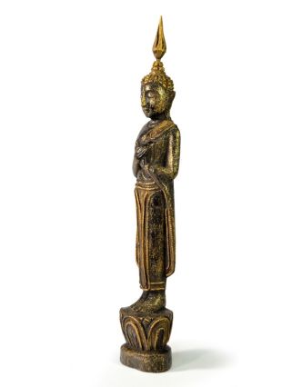 Narodeninový Budha, piatok, teak, čierno-zlatá patina, 26cm