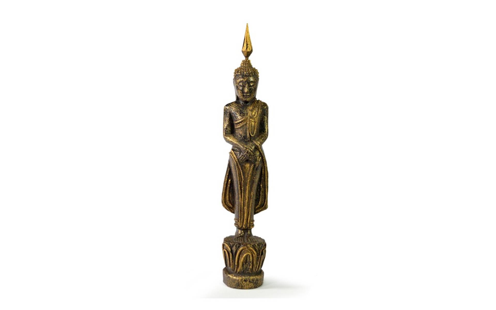 Narodeninový Budha, nedeľa, teak, čierno-zlatá patina, 26cm