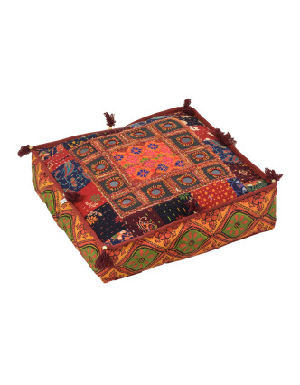 Meditačné vankúš, ručne vyšívaný patchwork, štvorec, 40x40x10cm