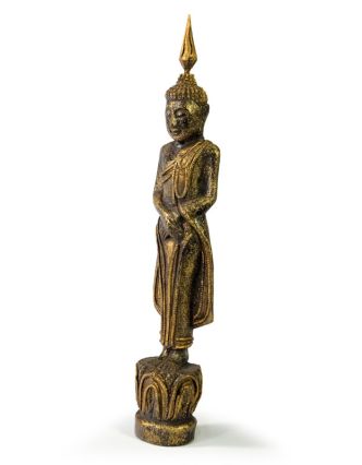 Narodeninový Budha, nedeľa, teak, čierno-zlatá patina, 26cm
