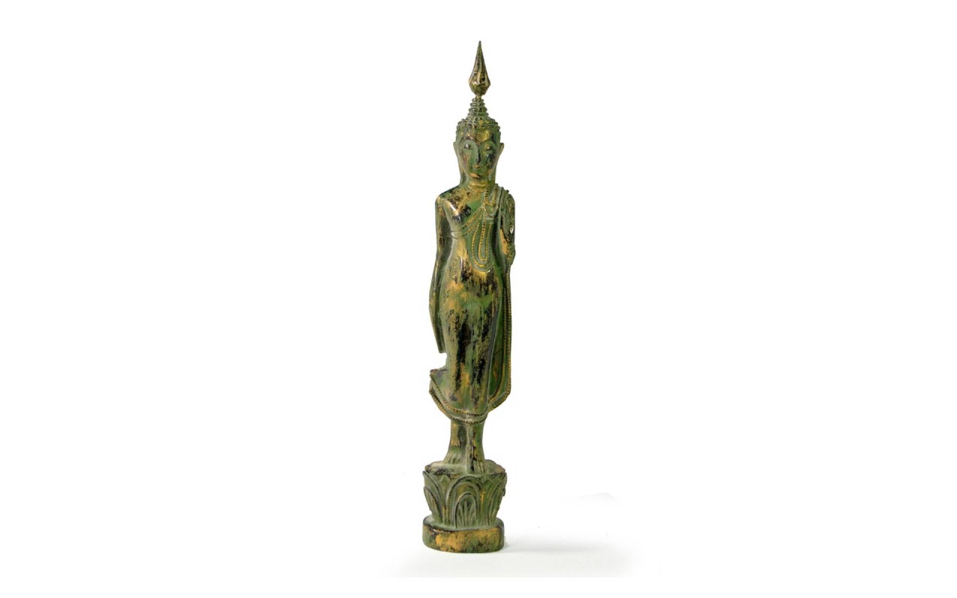 Narodeninový Budha, pondelok, teak, zelená patina, 26cm