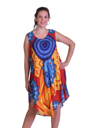Dlhšie letné šaty na široké ramienka, farebné mandala a kruhy