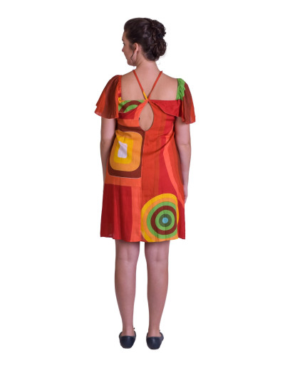 Krátke letné šaty na ramienka, farebný vzor