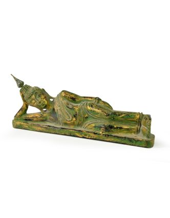 Narodeninový Budha, utorok, teak, zelená patina, 26cm