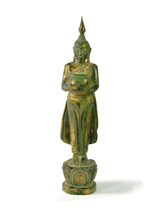 Narodeninový Budha, streda, teak, zelená patina, 26cm