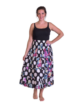 Dlhá čierna sukňa s potlačou "Dots & Flower design", žabičkování