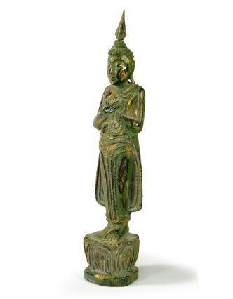 Narodeninový Budha, piatok, teak, zelená patina, 26cm