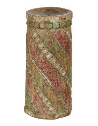 Drevený svietnik zo starého teakového stĺpu, 18x18x38cm