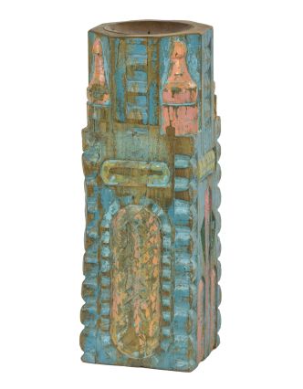 Drevený svietnik zo starého teakového stĺpu, 16x16x47cm