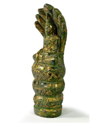 Narodeninový Budha, sobota, teak, zelená patina, 26cm