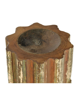 Drevený svietnik zo starého teakového stĺpa, 20x20x20cm