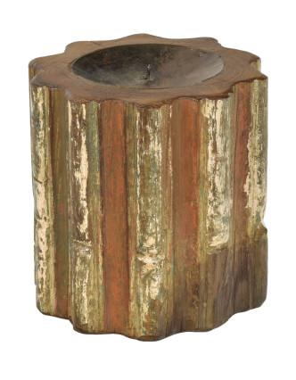 Drevený svietnik zo starého teakového stĺpa, 20x20x20cm