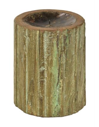 Drevený svietnik zo starého teakového stĺpu, 17x17x22cm