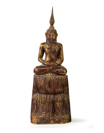 Narodeninový Budha, štvrtok, teak, hnedá patina, 35cm