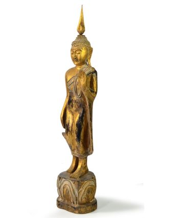 Narodeninový Budha, pondelok, teak, zlatá patina, 35cm