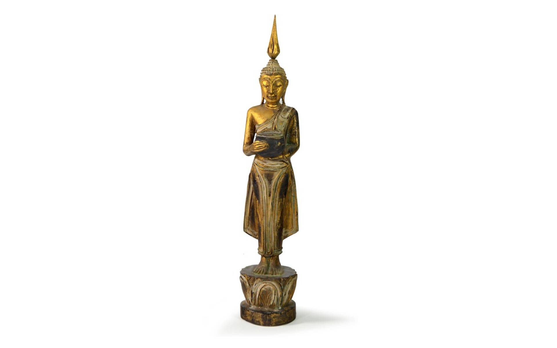Narodeninový Budha, streda, teak, zlatá patina, 35cm