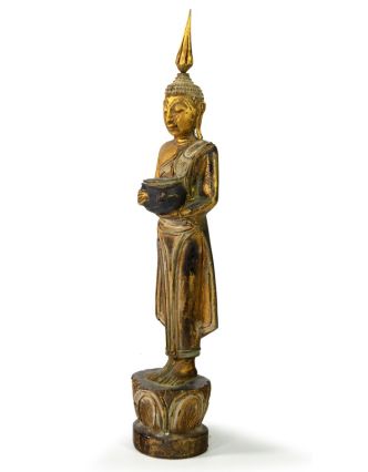 Narodeninový Budha, streda, teak, zlatá patina, 35cm
