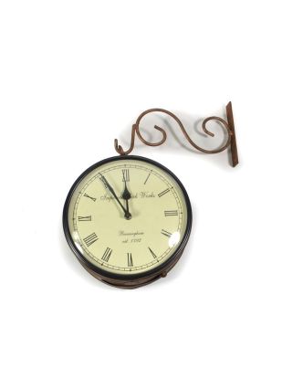 Obojstranné závesné hodiny, bronz., kvetinový motív, zdobený mosadzný plech, 22cm