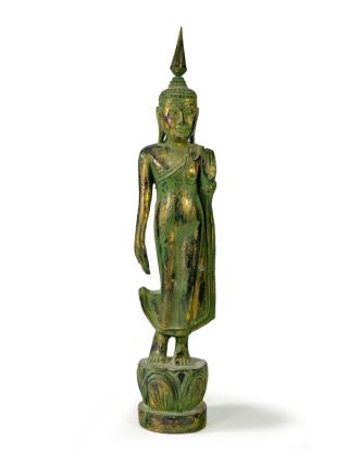 Narodeninový Budha, pondelok, teak, zelená patina, 35cm