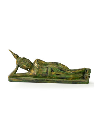Narodeninový Budha, utorok, teak, zelená patina, 35cm