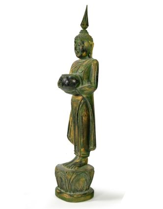 Narodeninový Budha, streda, teak, zelená patina, 35cm