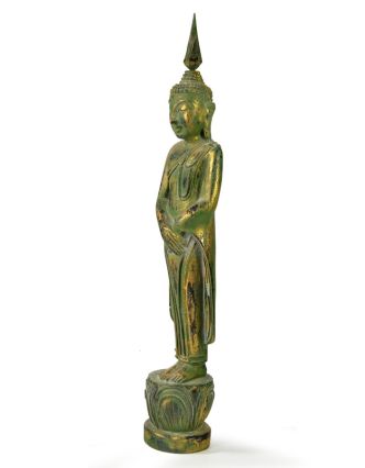 Narodeninový Budha, nedeľa, teak, zelená patina, 35cm