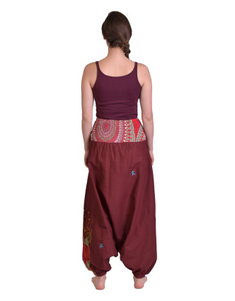 Vínové turecké nohavice, "Tree design", farebná výšivka, vrecko, bobbin