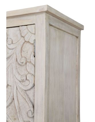 Vyřezávaná skříň z mangového dřeva, ruční práce, bílá, 100x43x200cm