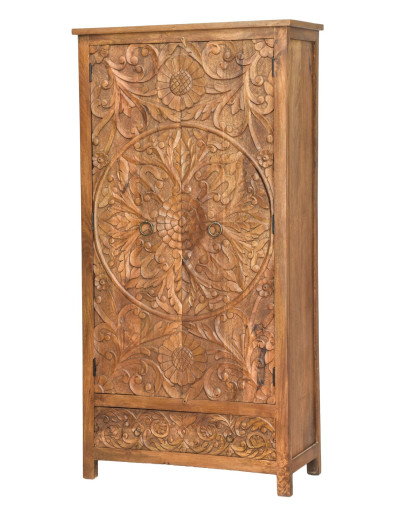 Vyřezávaná skříň z mangového dřeva, ruční práce, hnědá, 100x43x200cm