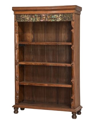 Knižnica z teakového dreva, staré rezby, 115x42x182cm